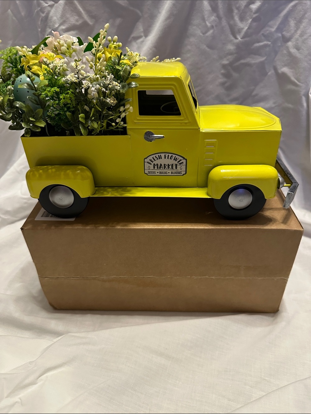 Yellow Vintage Truck Planter with Faux Floral Arrangement